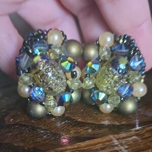 Vintage Beaded Clip On Earrings